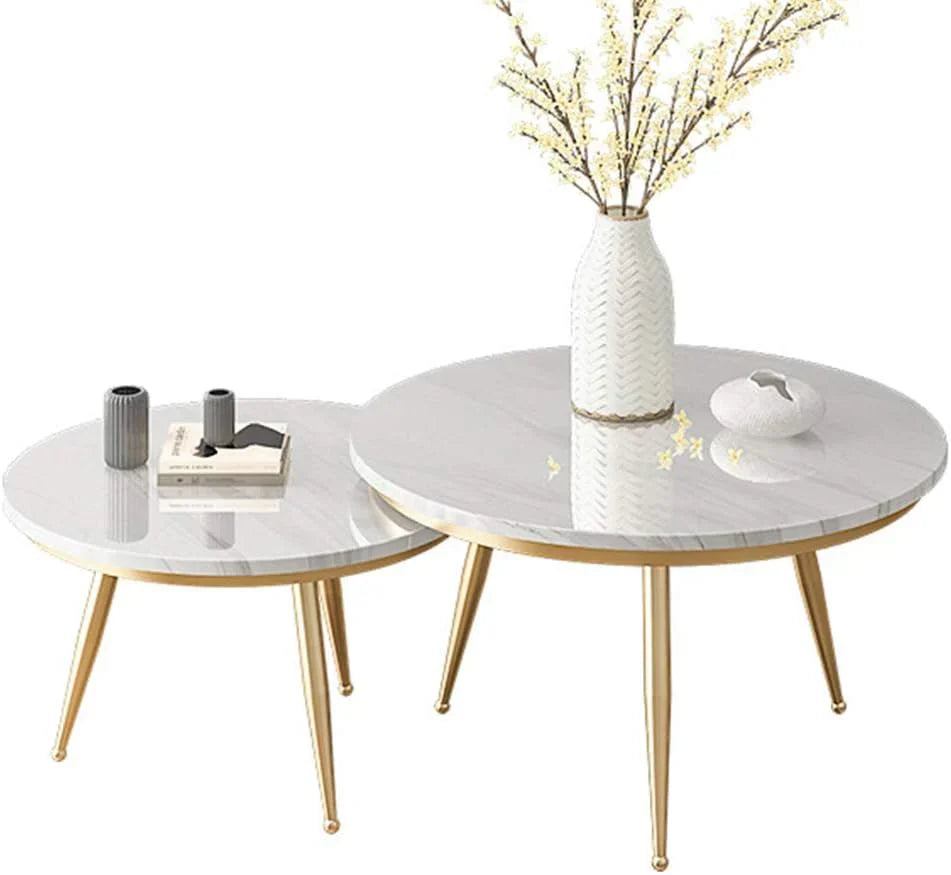 Modern Marble Top Nesting Tables with Golden Legs ‚Äì Set of 2