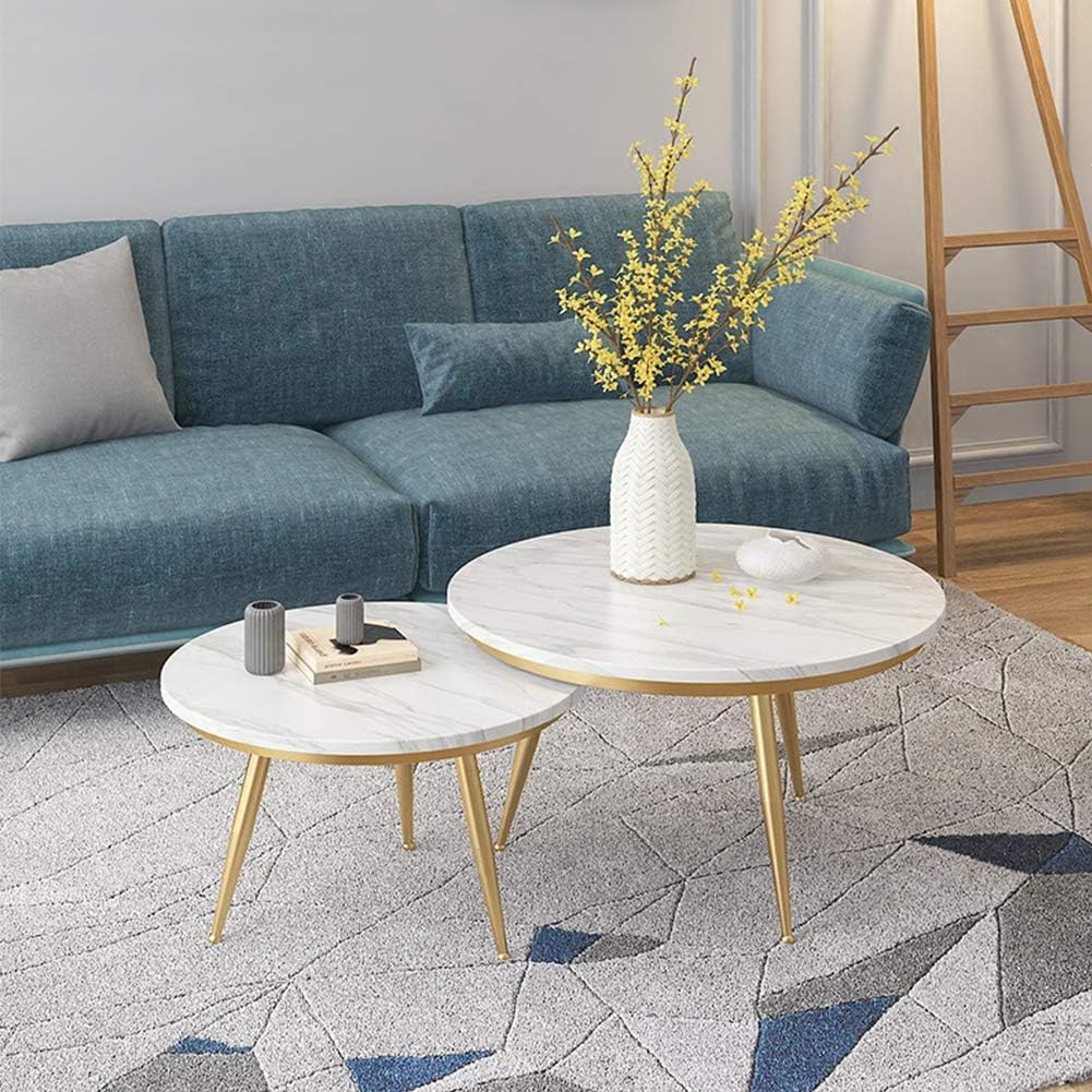 Modern Marble Top Nesting Tables with Golden Legs ‚Äì Set of 2