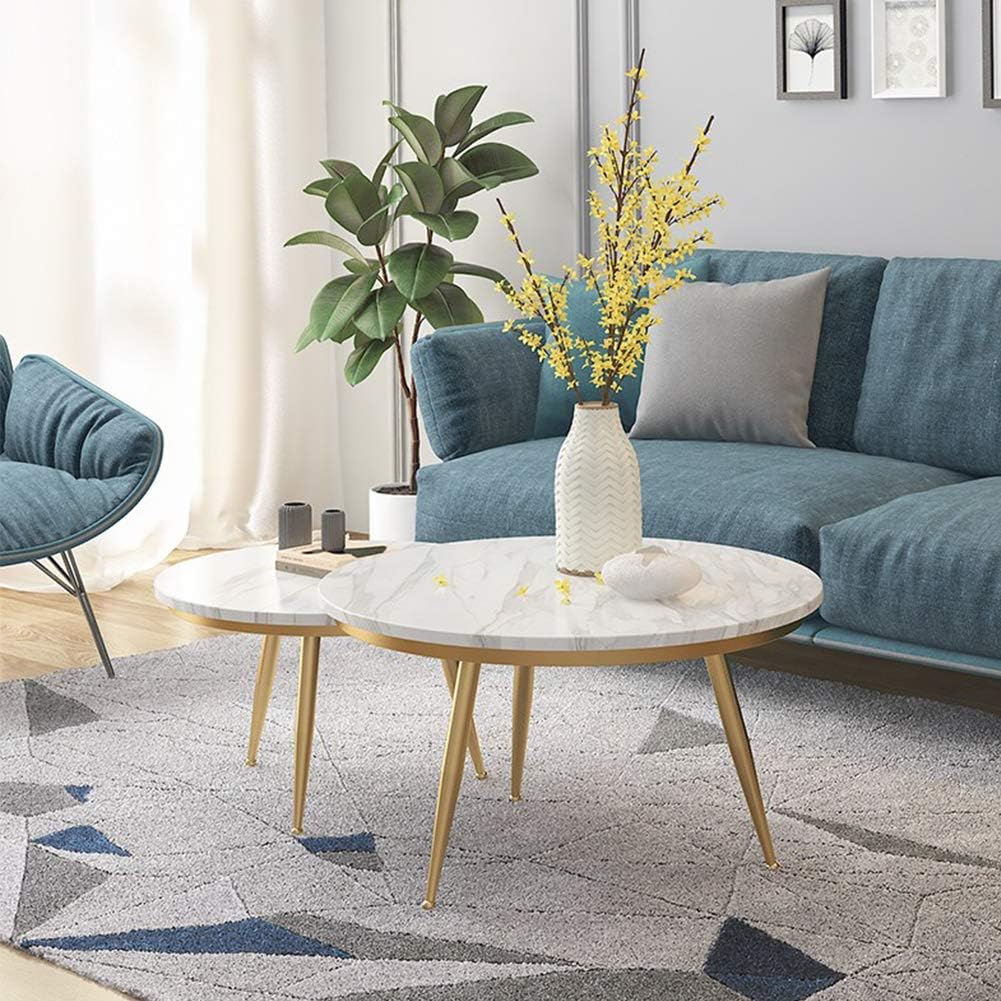 Modern Marble Top Nesting Tables with Golden Legs ‚Äì Set of 2