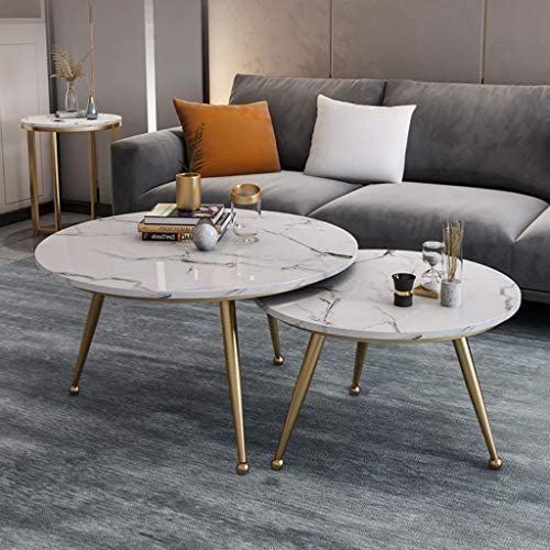 Modern Marble Top Nesting Tables with Golden Legs ‚Äì Set of 2