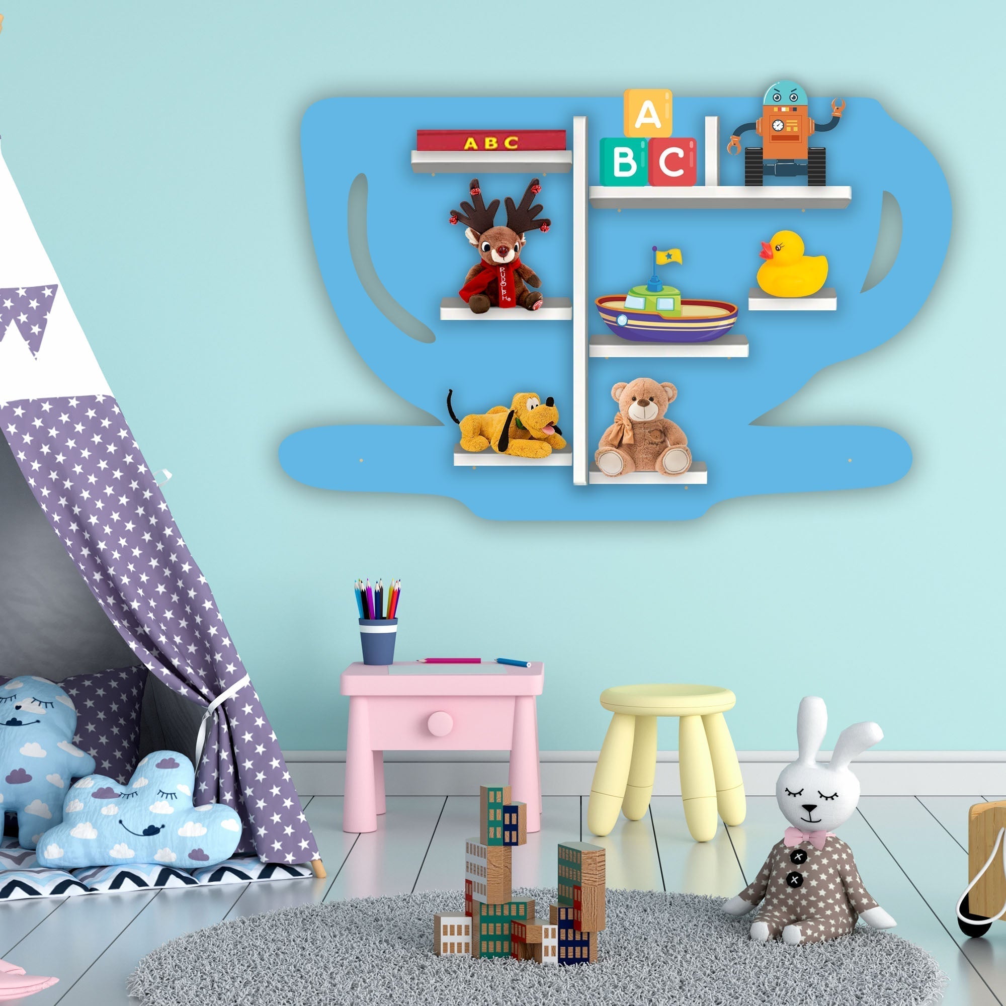 Coffee Cup Wooden LED Wall Shelf for Kids | Premium Décor - Decorsmart