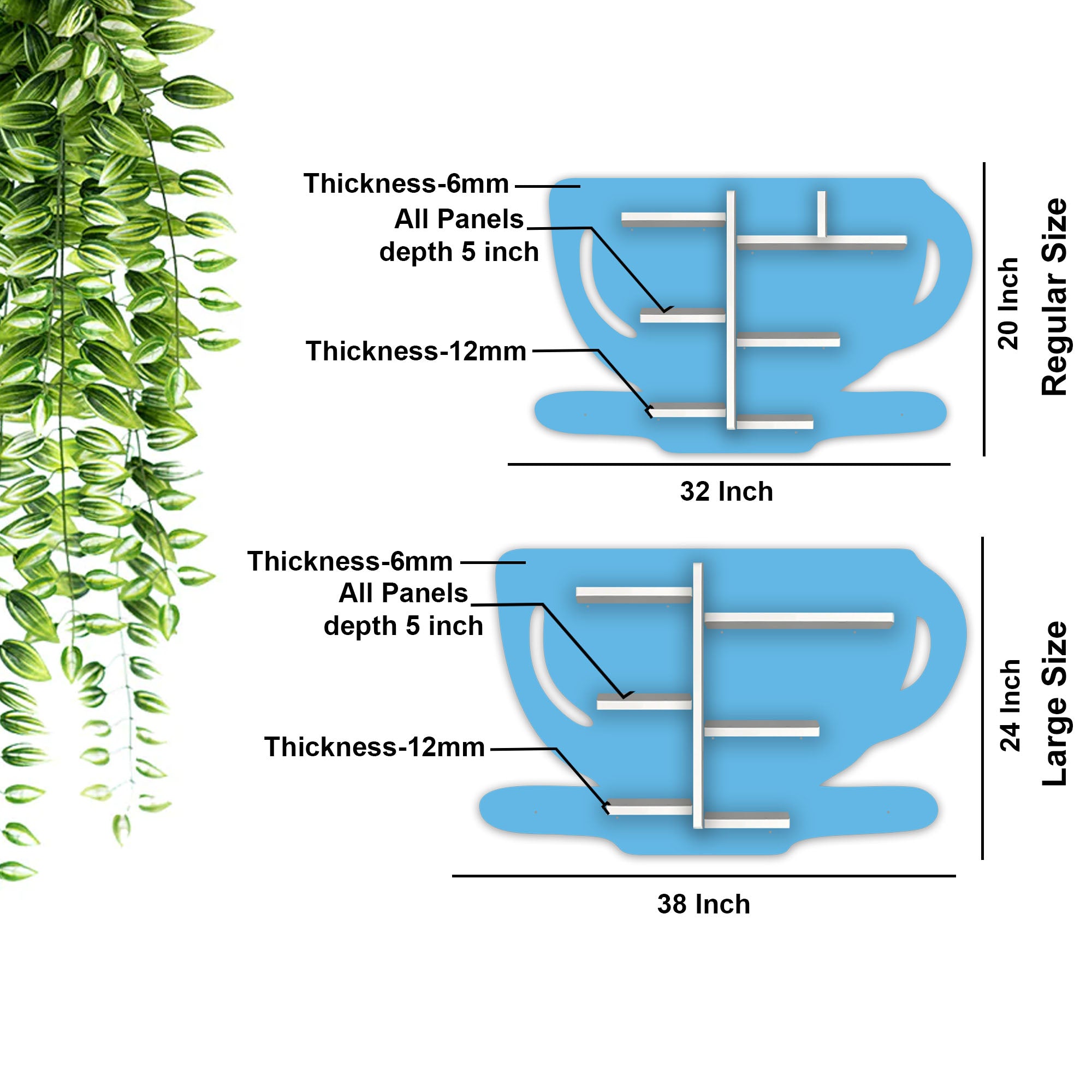 Coffee Cup Wooden LED Wall Shelf for Kids | Premium Décor - Decorsmart