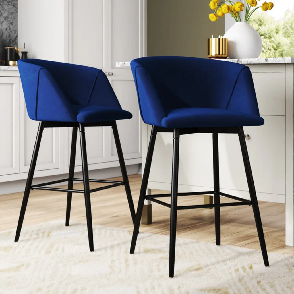 Comfy Luxurious Blue Velvet Counter Bar Chair
