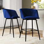Comfy Luxurious Blue Velvet Counter Bar Chair