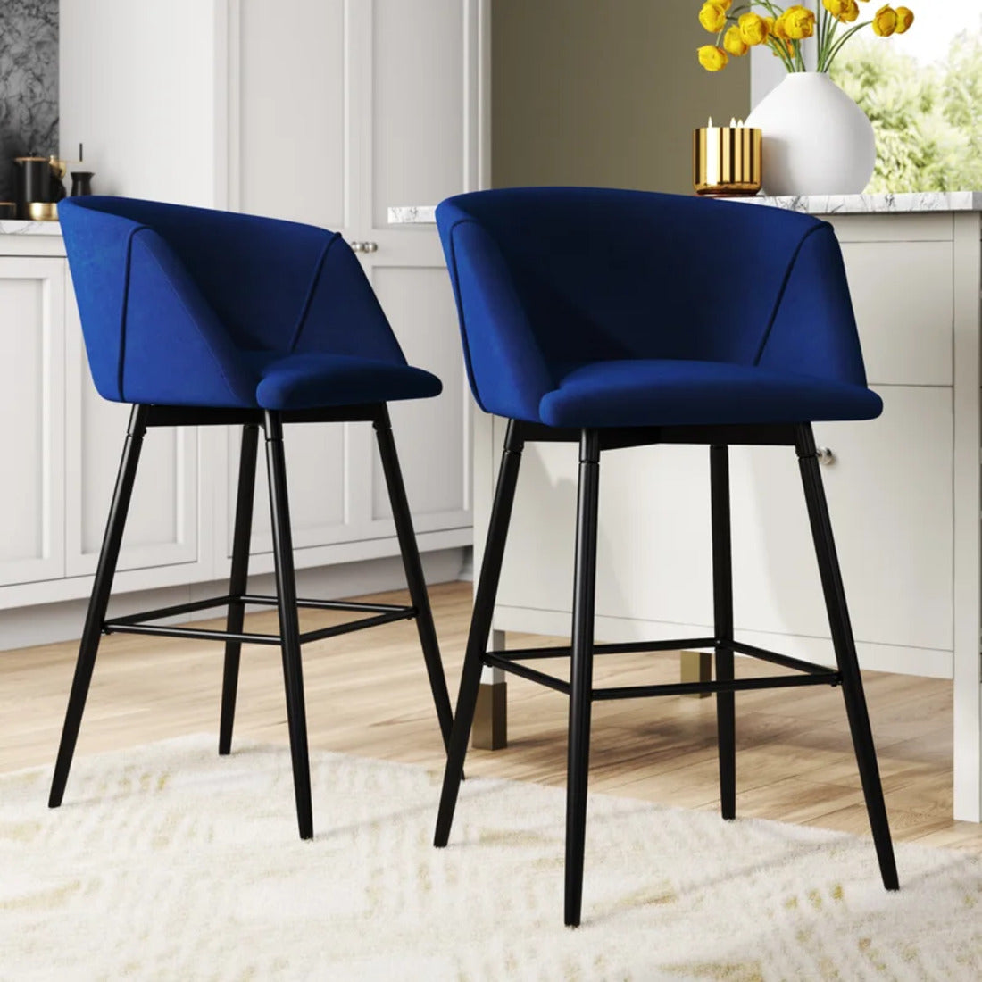 Comfy Luxurious Blue Velvet Counter Bar Chair
