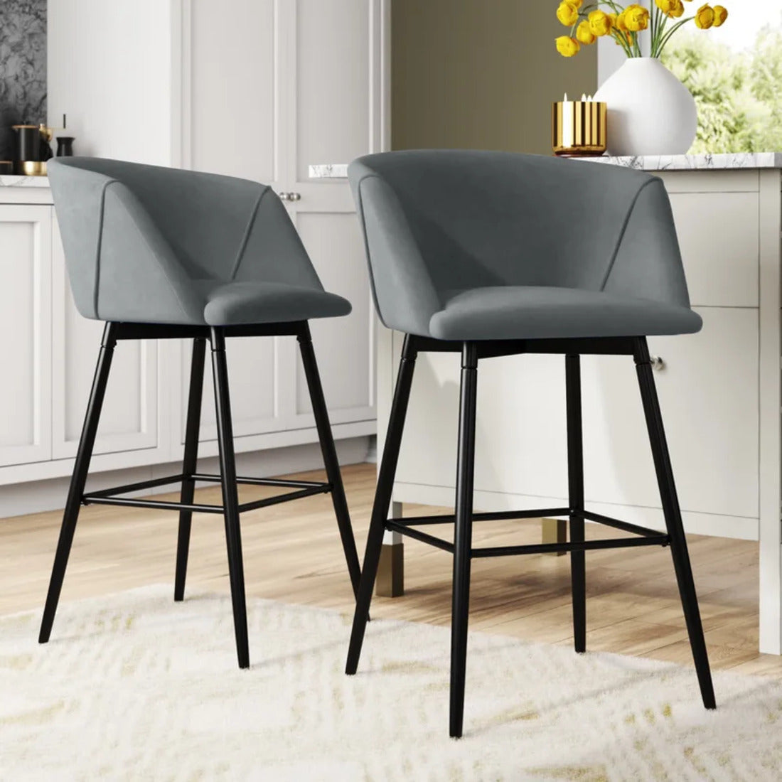 Comfy Luxurious Grey Velvet Counter Bar Chair / Long Chair