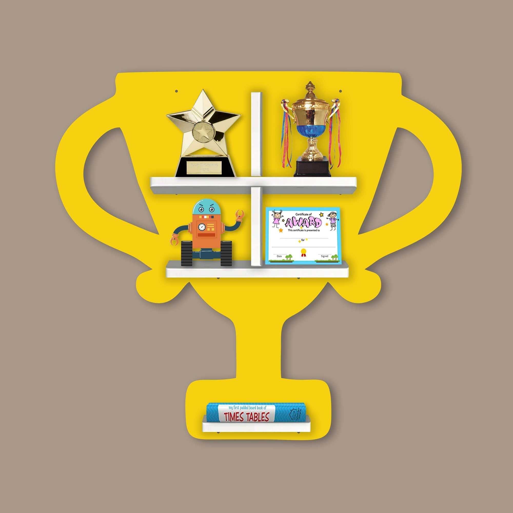 Competition Trophy Shape Wooden LED Wall Shelf for Kids | Fun Décor - Decorsmart