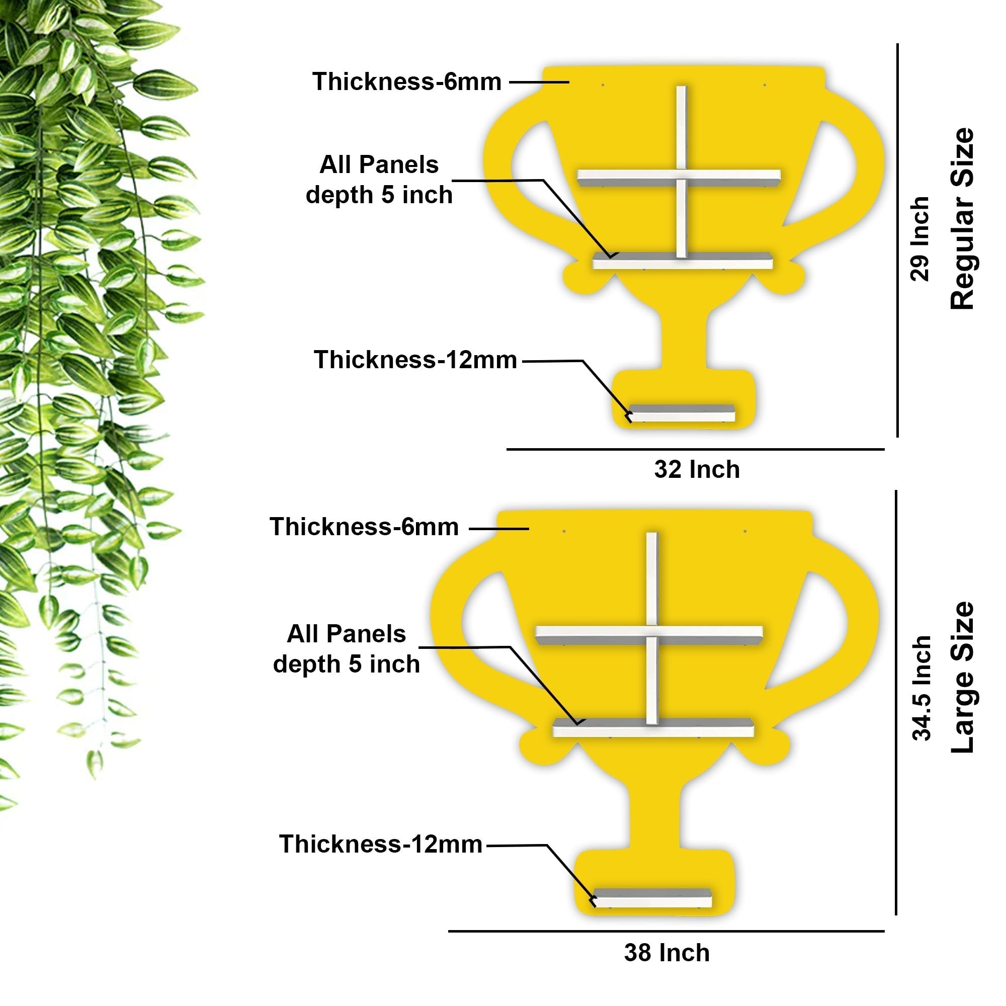 Competition Trophy Shape Wooden LED Wall Shelf for Kids | Fun Décor - Decorsmart