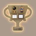 Competition Trophy Shape Wooden LED Wall Shelf | Oak Finish Décor - Decorsmart