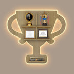 Competition Trophy Shape Wooden LED Wall Shelf | Oak Finish Décor - Decorsmart