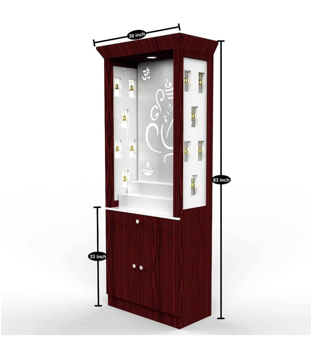 Contemporary Puja Unit with Storage and Designer Ganesha Back