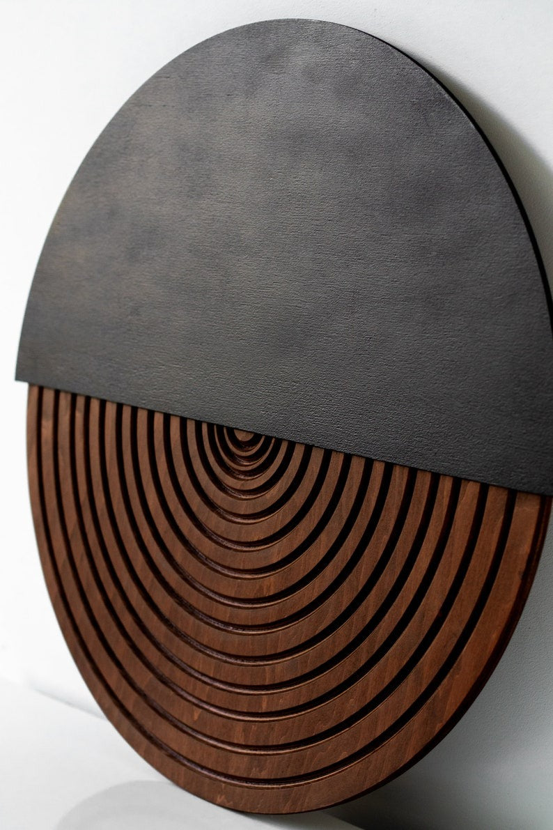 Contemporary Round Wood Wall Decor with Concentric Design