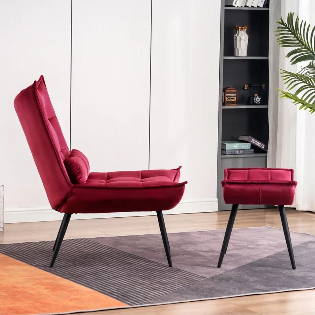 Leatherette Finish Accent Chair with Footrest & Cushion