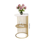 Designer Art Golden Half Caged White with Marble Coffee Round Side Table