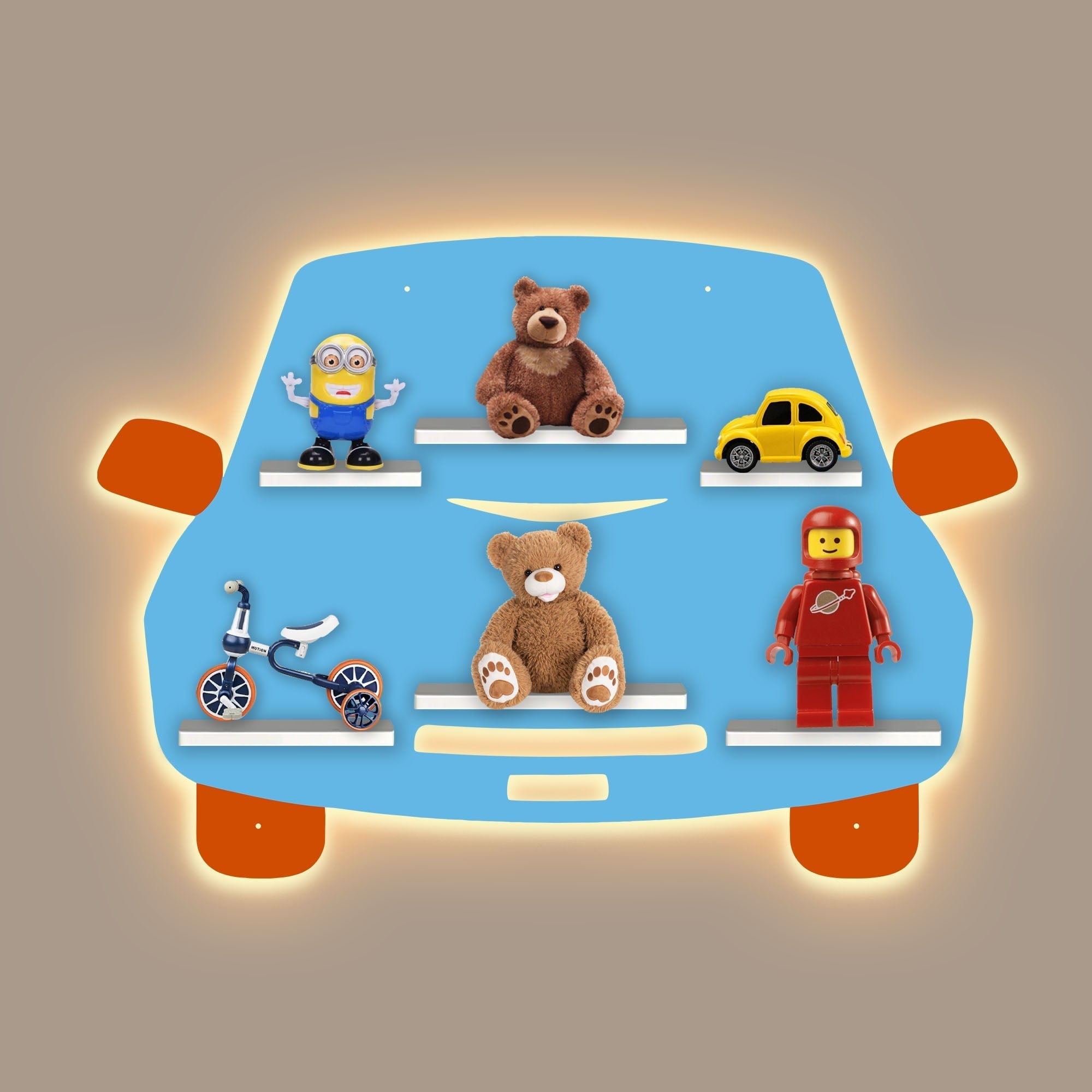 Designer Car Wooden LED Light Wall Shelf for Kids | Stylish Wall Décor - Decorsmart