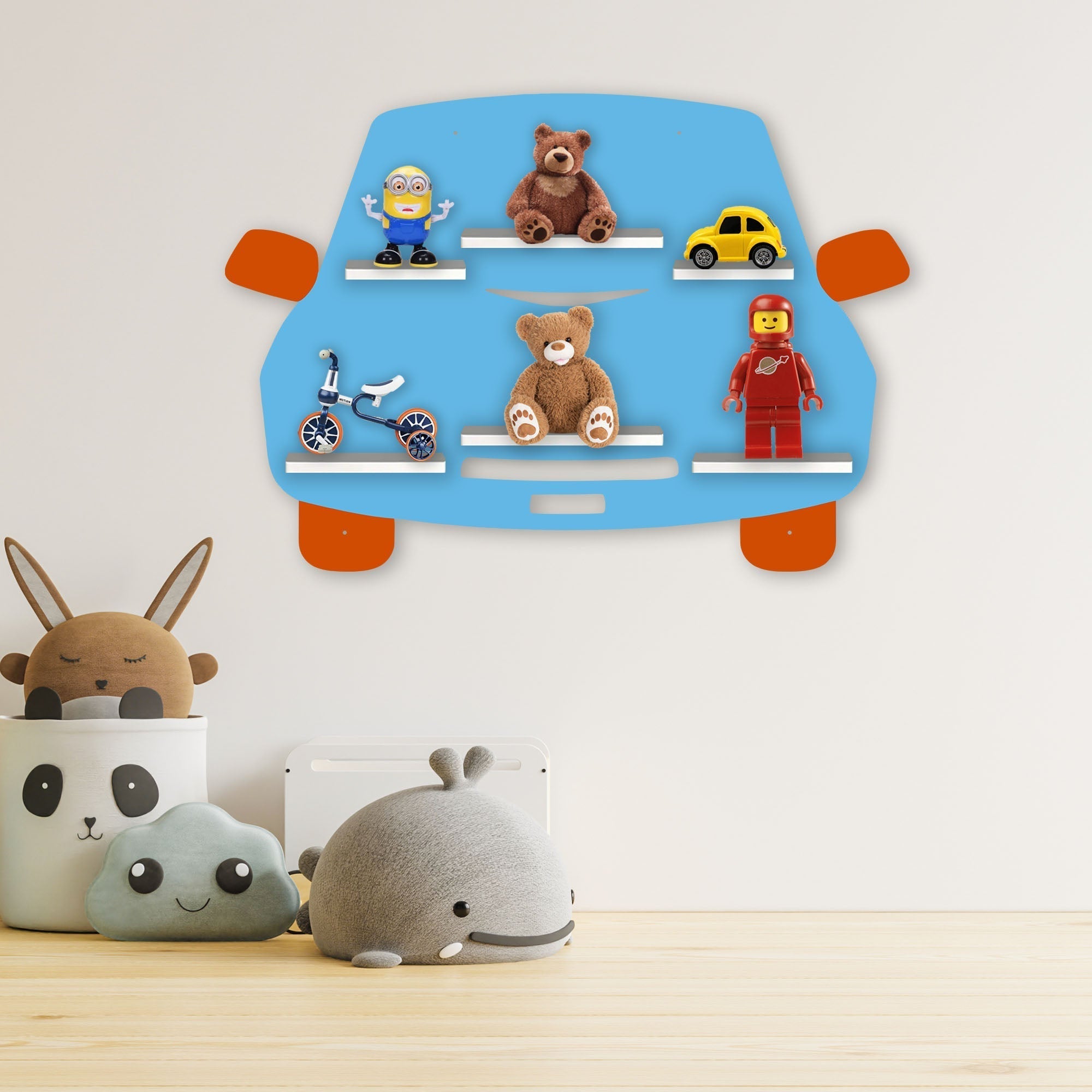 Designer Car Wooden LED Light Wall Shelf for Kids | Stylish Wall Décor