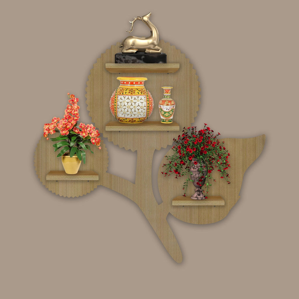Designer Flower LED Wooden Wall Shelf | Oak Finish Decor - Decorsmart