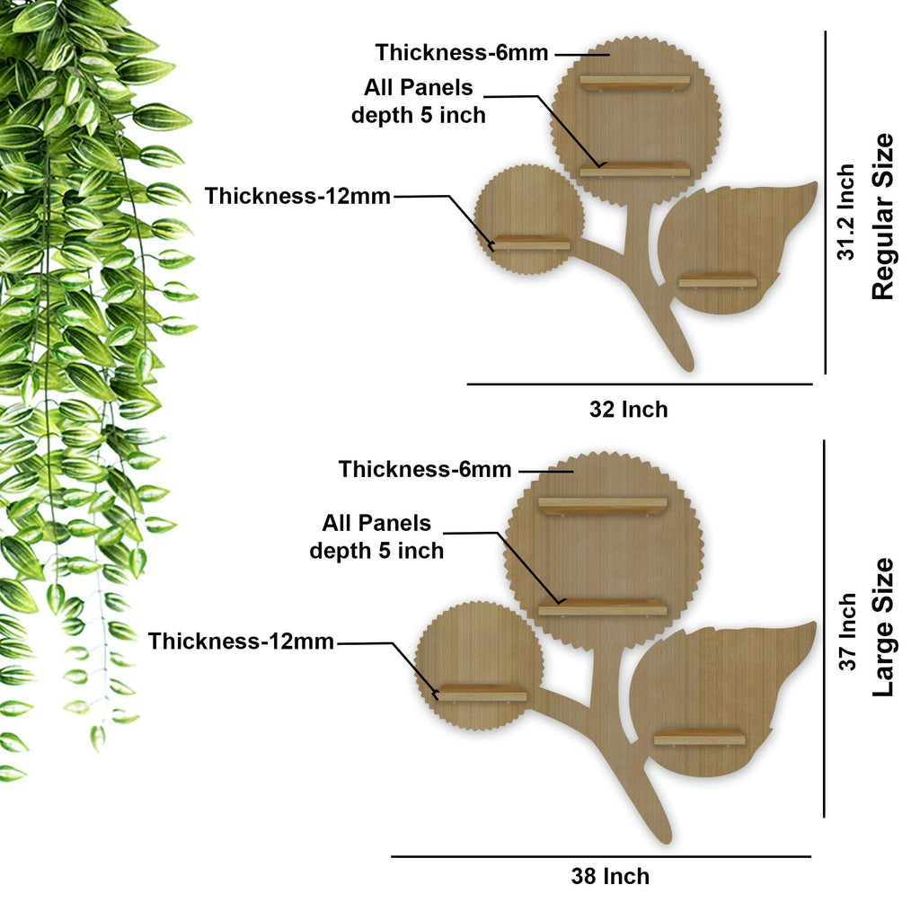 Designer Flower LED Wooden Wall Shelf | Oak Finish Decor - Decorsmart