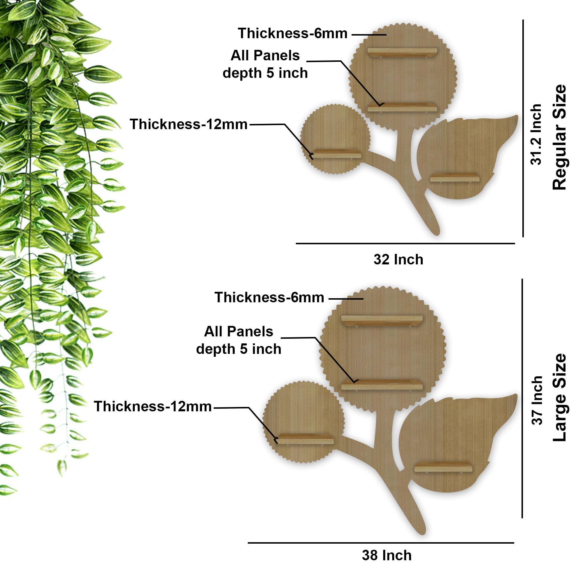 Designer Flower LED Wooden Wall Shelf | Oak Finish Decor - Decorsmart