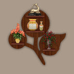 Designer Flower LED Wooden Wall Shelf | Walnut Finish Décor - Decorsmart