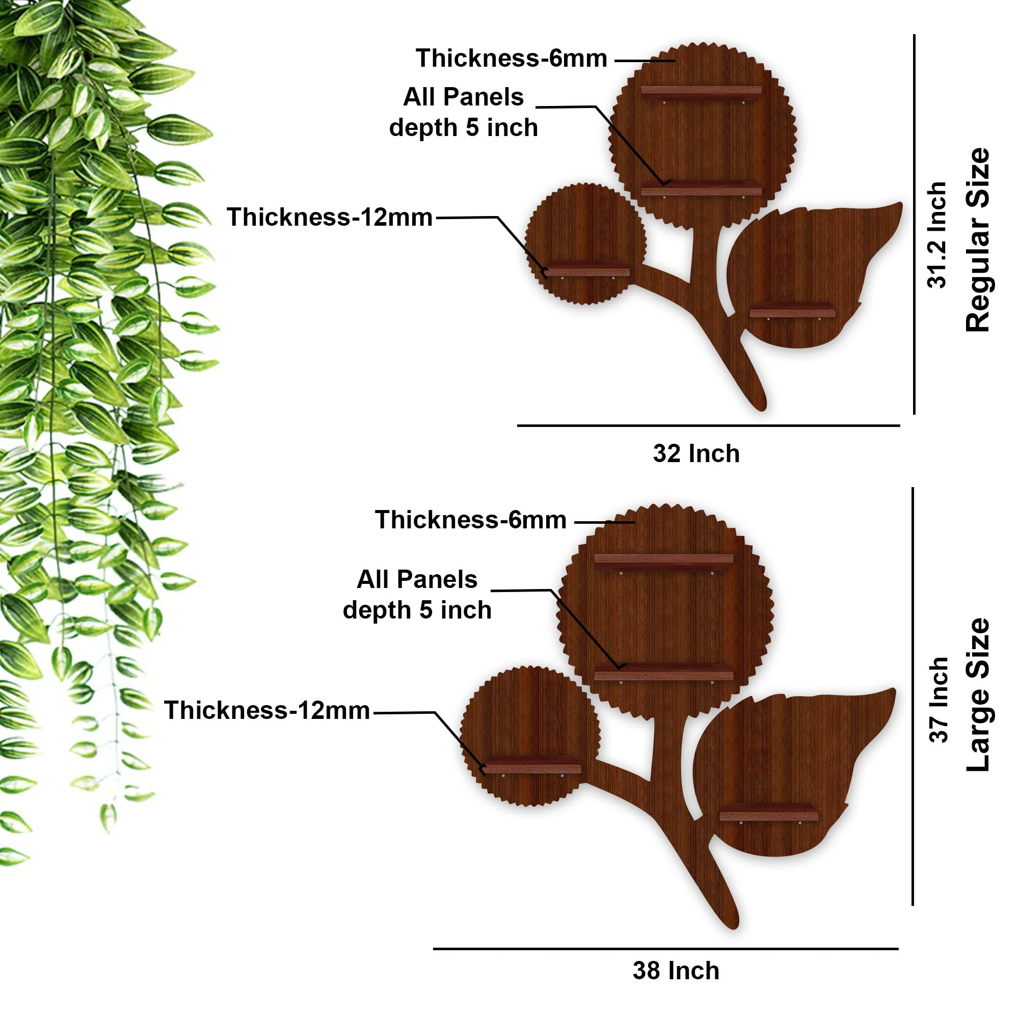 Designer Flower LED Wooden Wall Shelf | Walnut Finish Décor - Decorsmart