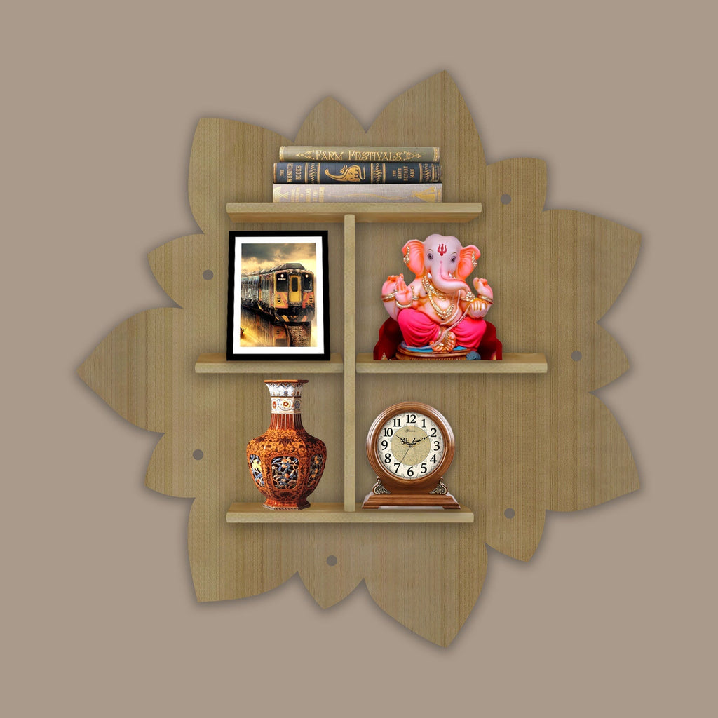 LED Light Wall Shelf with Oak Finish