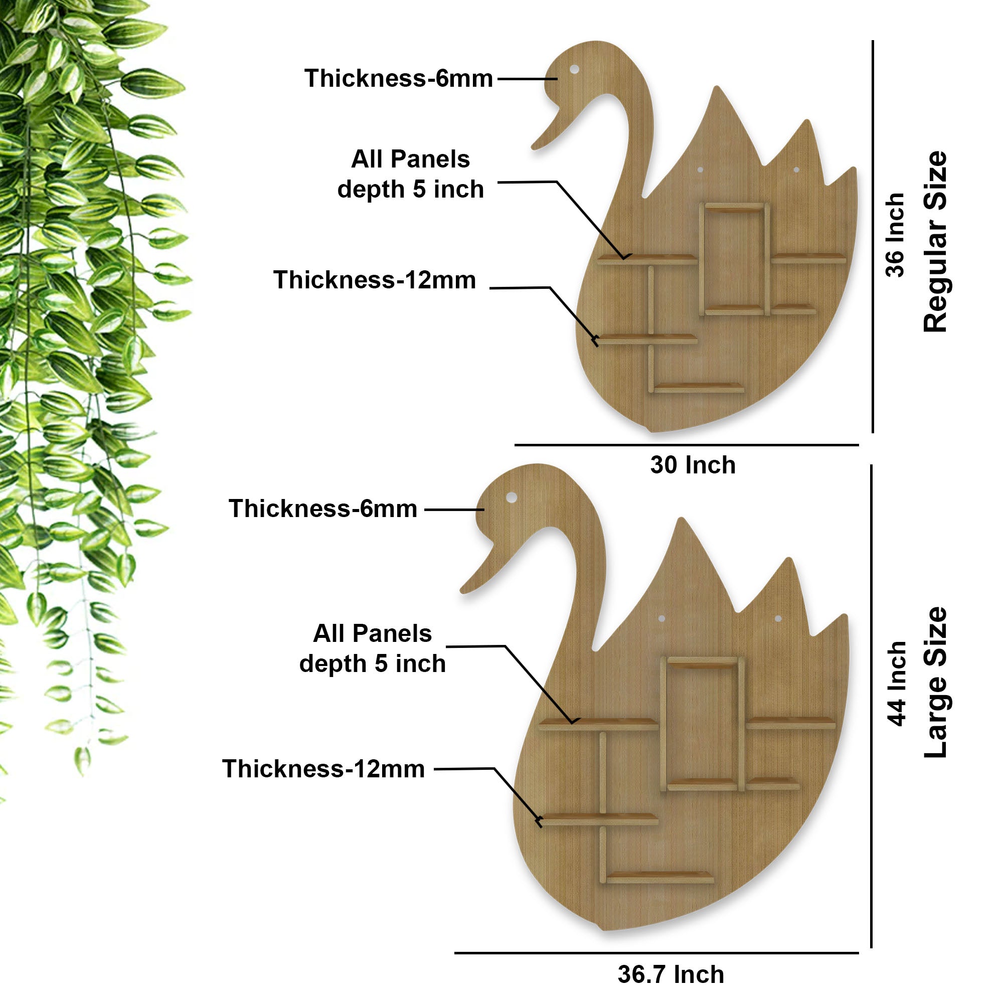 Designer Swan Shape LED Wall Shelf with Oak Finish | Backlit Display & Storage - Decorsmart