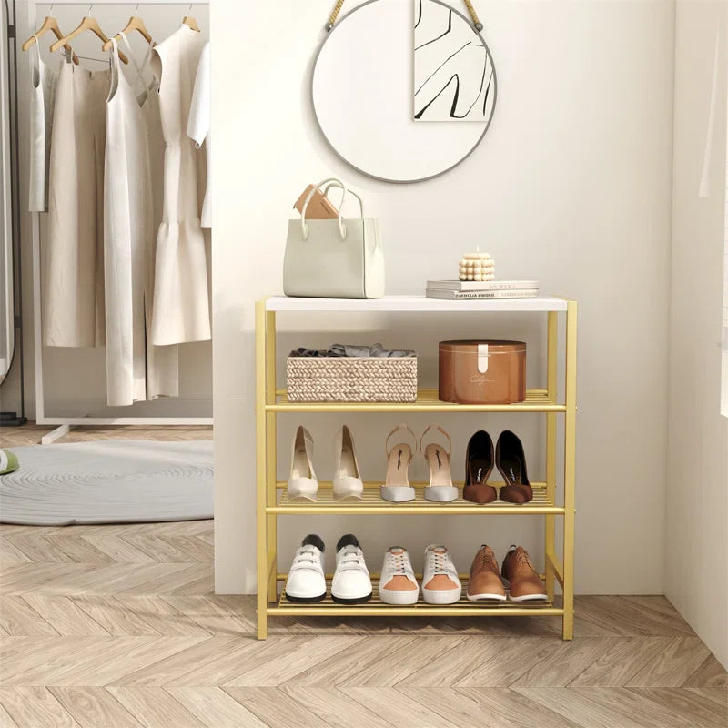 Durable Gold Shoe Organizer with Decorative Shelf Surface