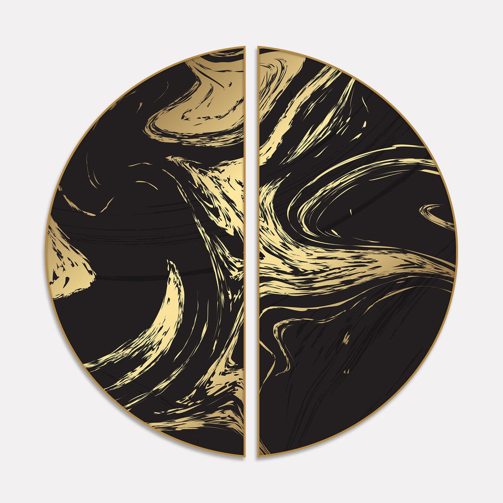  Background with Black and Gold Marble Texture Semi Circle Frames Set Of 2