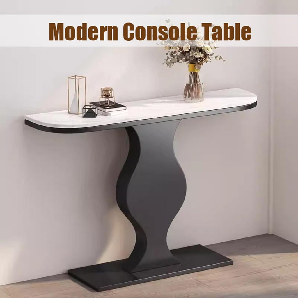 Elegant Curvy Black Console Table with Sleek White Marble Top