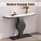 Elegant Curvy Black Console Table with Sleek White Marble Top