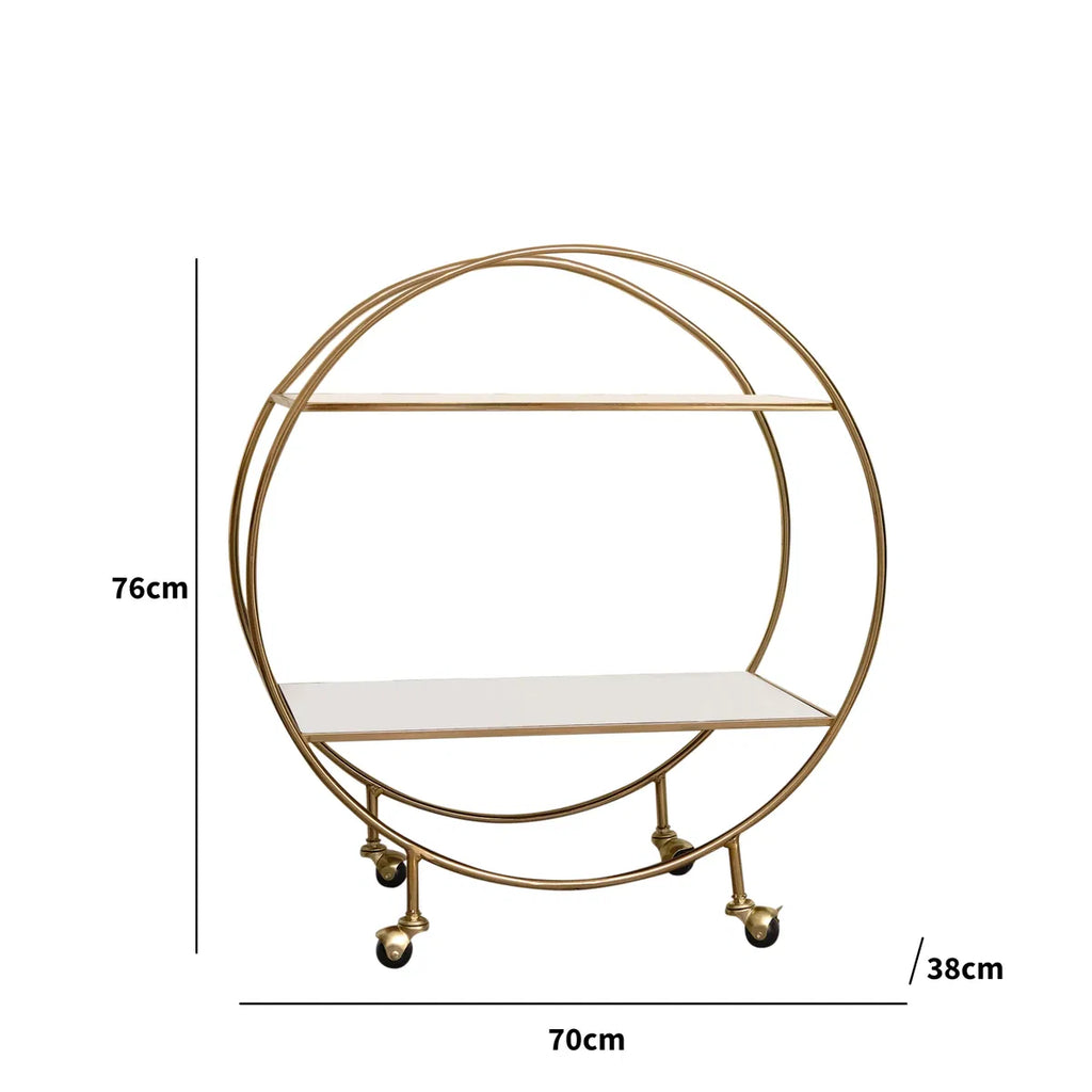 Elegant Gold & Marble Round Bar Cart Drinks Trolley