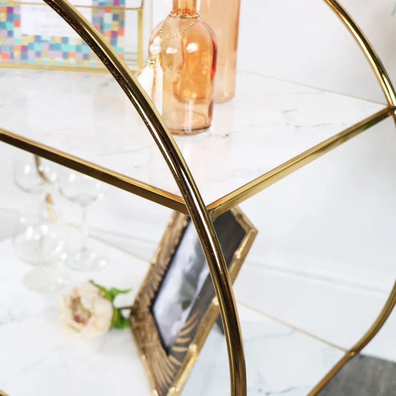Elegant Gold & Marble Round Bar Cart Drinks Trolley