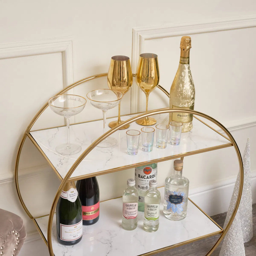 Elegant Gold & Marble Round Bar Cart Drinks Trolley