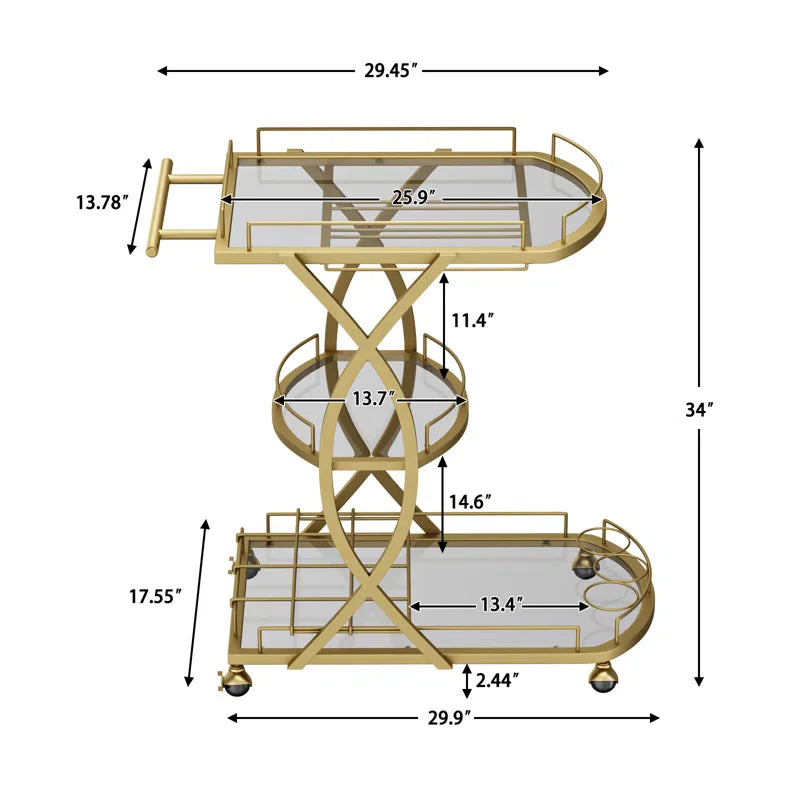 Elegant Gold Metal Bar Cart with Artistic Arched Detailing