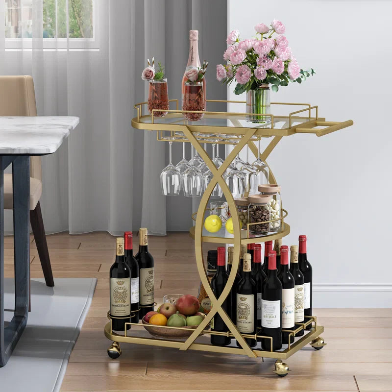 Elegant Gold Metal Bar Cart with Artistic Arched Detailing