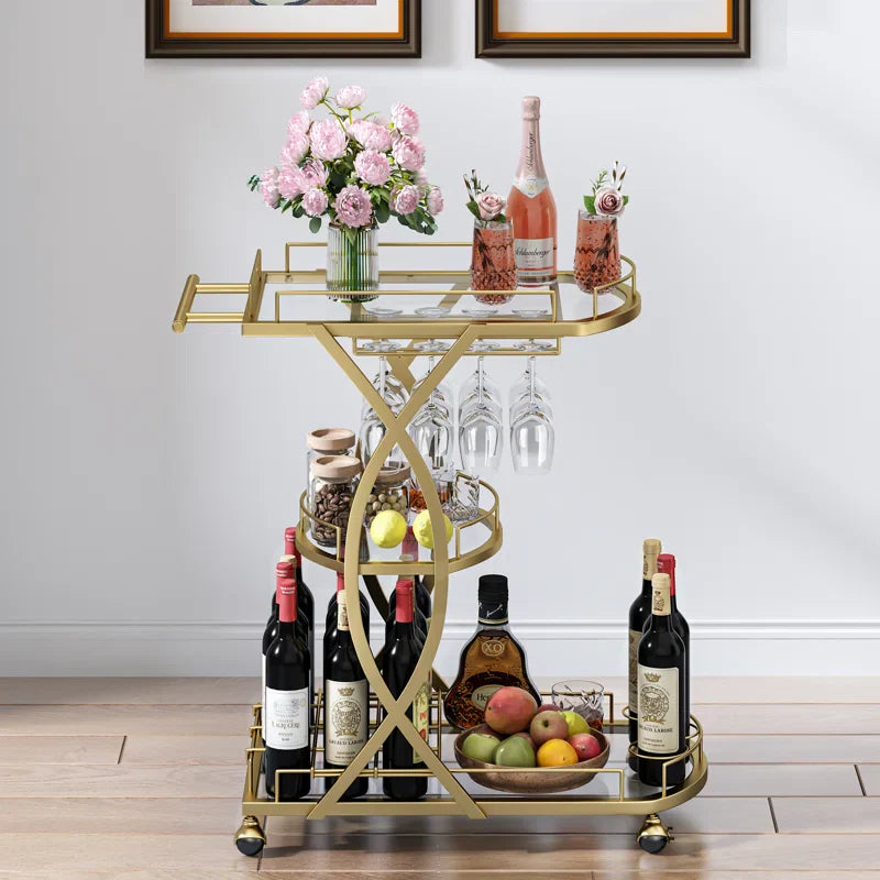 Elegant Gold Metal Bar Cart with Artistic Arched Detailing