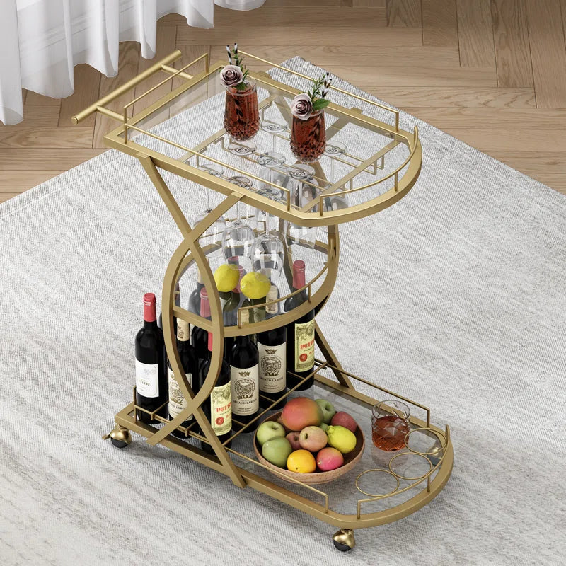 Elegant Gold Metal Bar Cart with Artistic Arched Detailing