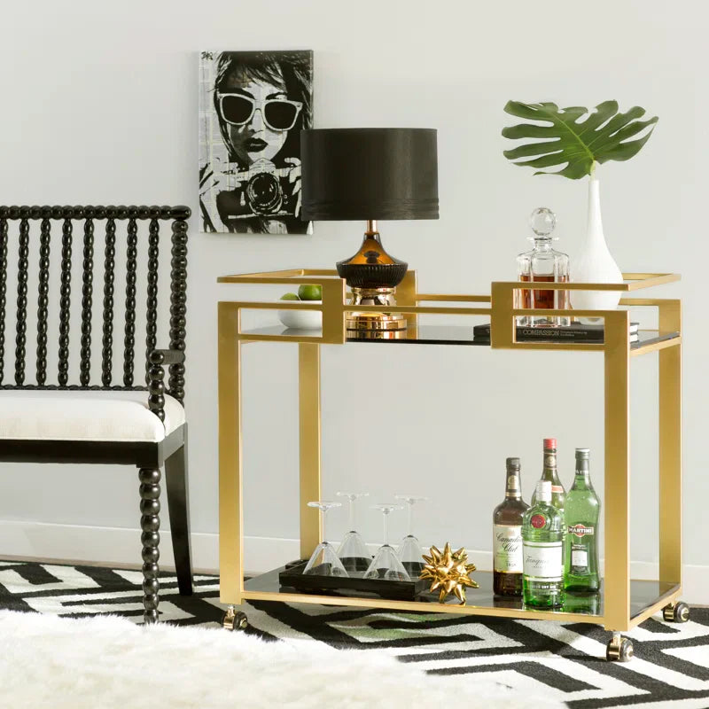Elegant Golden Bar Trolley with Dual Shelf Design