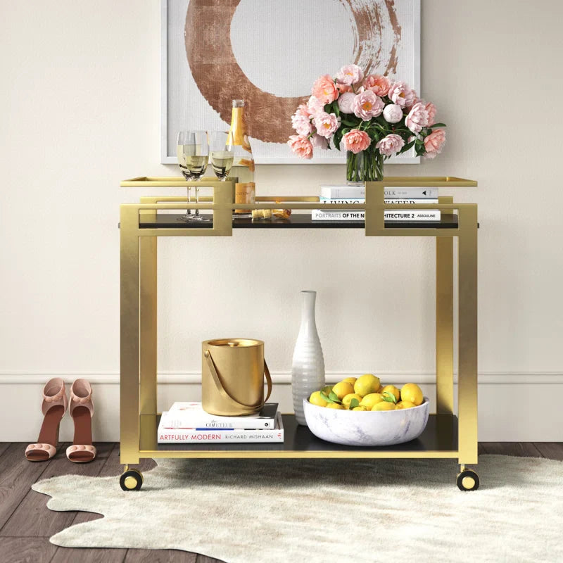 Elegant Golden Bar Trolley with Dual Shelf Design