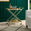 Elegant Golden Finish Drink Cart with Crossed Metal Frame