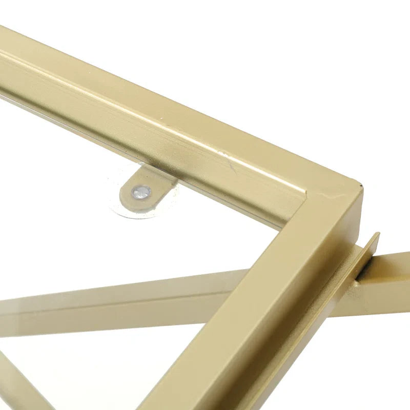 Elegant Golden Finish Drink Cart with Crossed Metal Frame