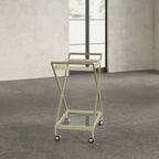 Elegant Golden Finish Drink Cart with Crossed Metal Frame