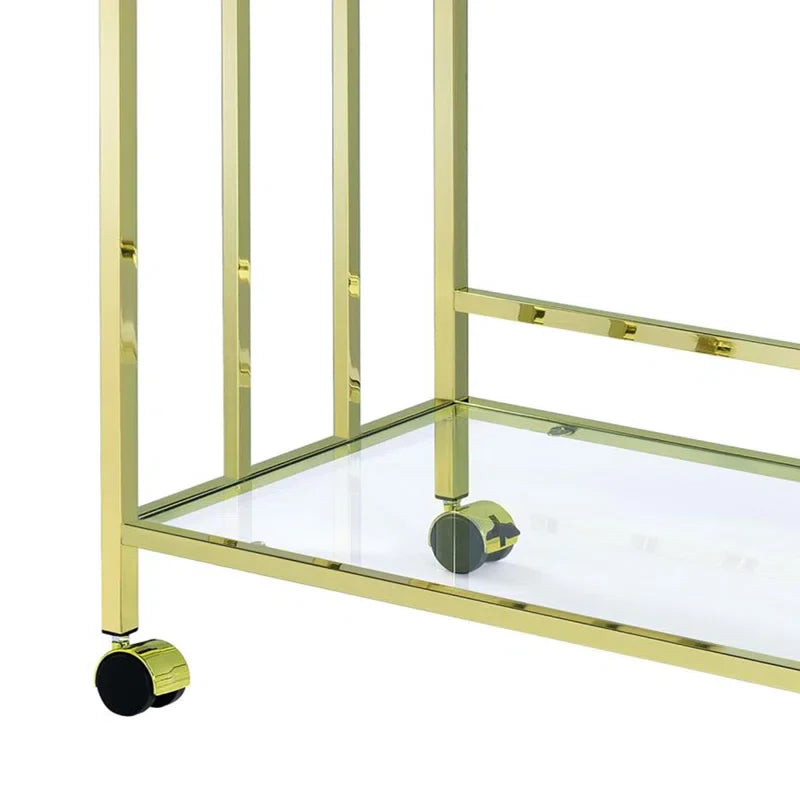 Elegant Rolling Bar Cart with Gold Finish & Glass Storage