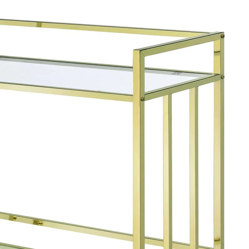 Elegant Rolling Bar Cart with Gold Finish & Glass Storage