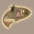 Fish Shape Wooden LED Wall Shelf – Light Oak Finish | Designer Backlit Book & Décor Shelf - Decorsmart
