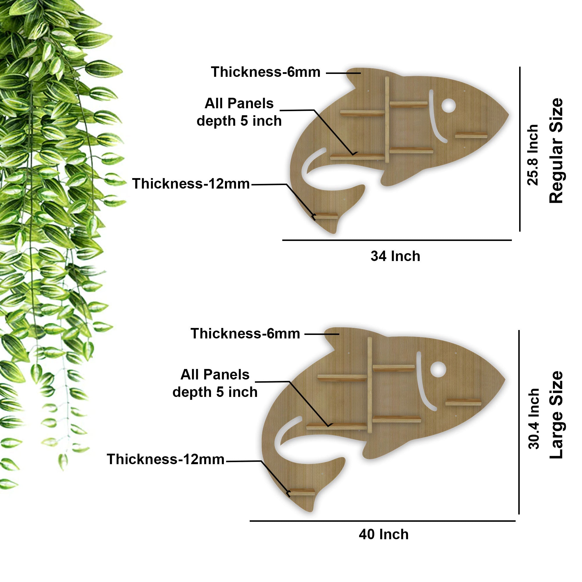 Fish Shape Wooden LED Wall Shelf – Light Oak Finish | Designer Backlit Book & Décor Shelf - Decorsmart