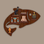 Fish Shape Wooden LED Wall Shelf – Walnut Finish | Designer Shelf - Decorsmart
