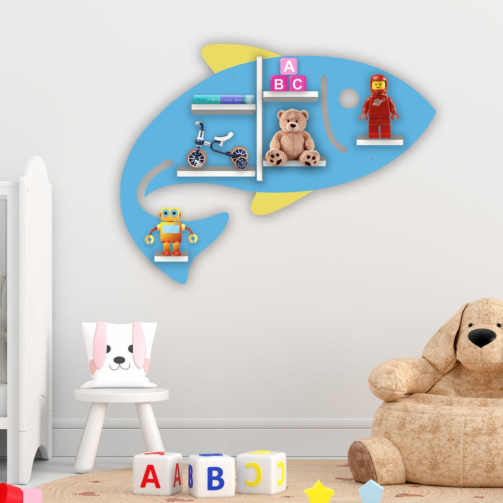 Fish Shaped LED Wall Shelf for Kids | Wooden Night Light & Toy Storage - Decorsmart
