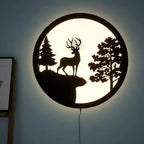 Full Moon Rounded Reindeer Backlit Wooden Wall Decor with LED Night Light